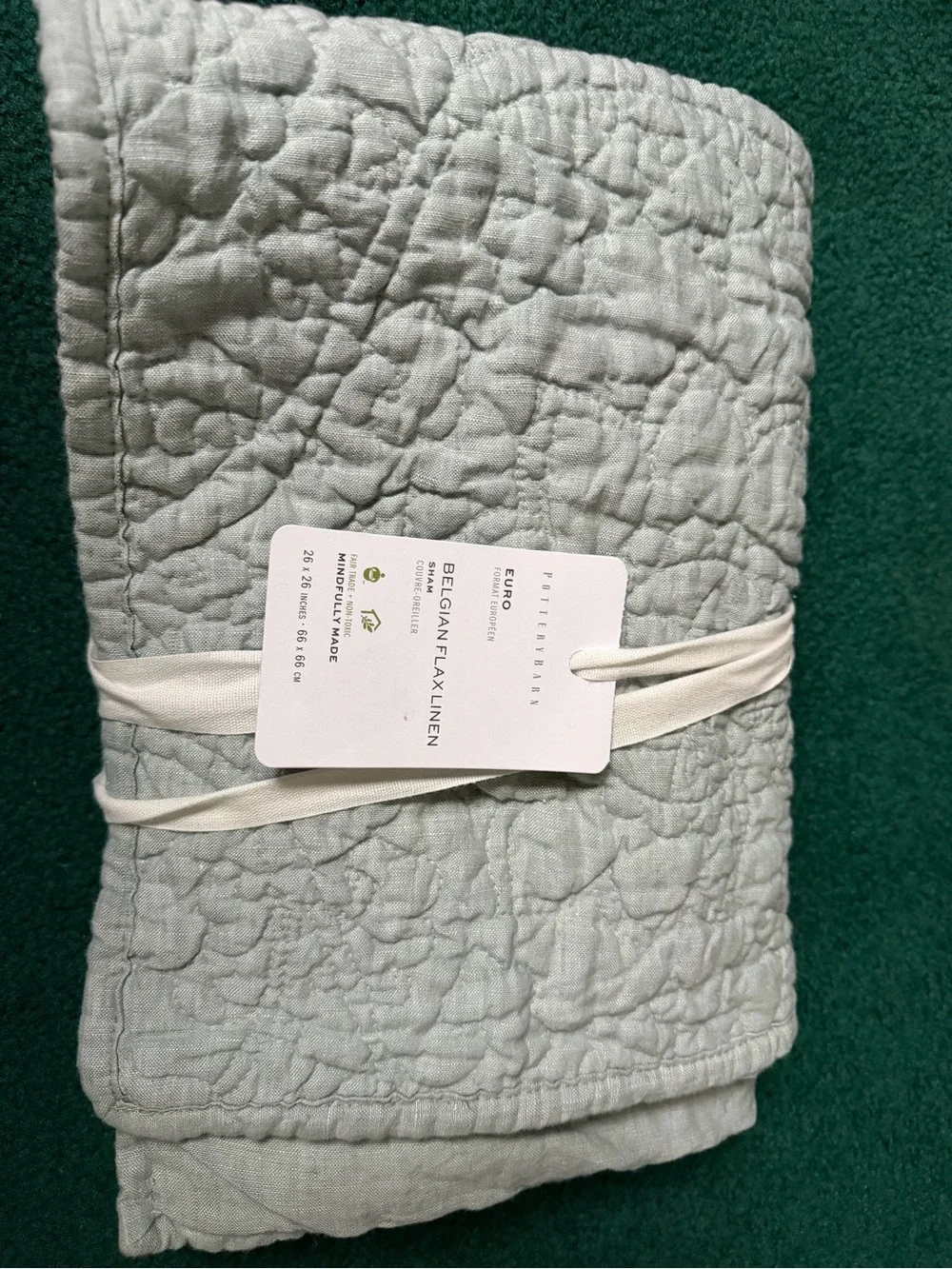 Pottery Barn Belgian Flax Linen Diamond Quilted Sham - Mineral Blue